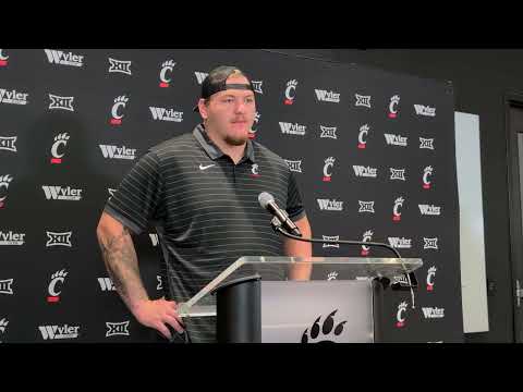 Bearcats IOL Taran Tyo talks to the media ahead of Boston College
