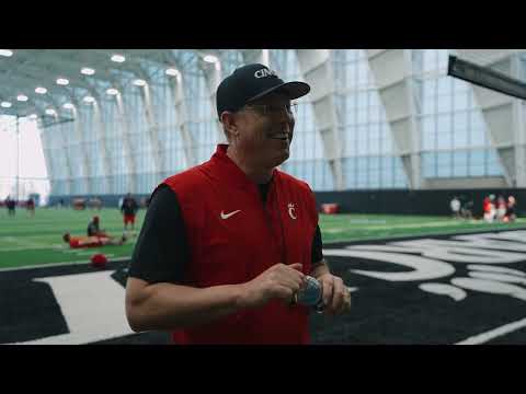Bearcats HC Scott Satterfield talks to the media after Spring practice No. 1