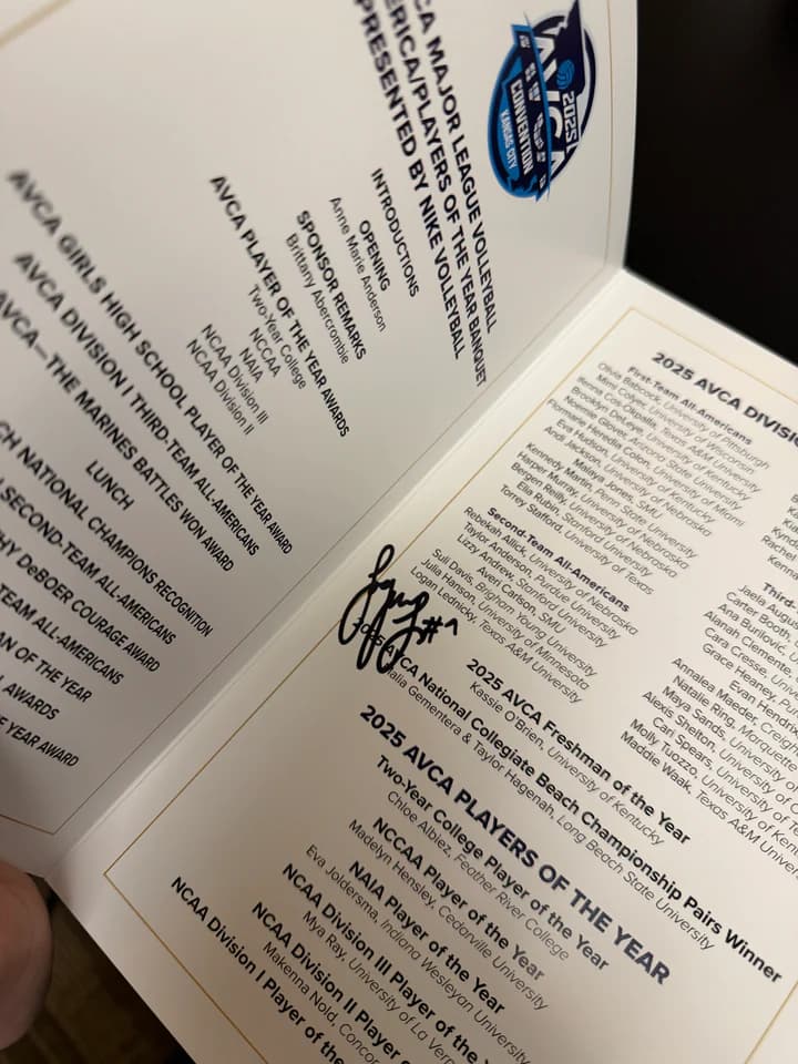 Logan Lednicky Autographed AVCA Banquet Card